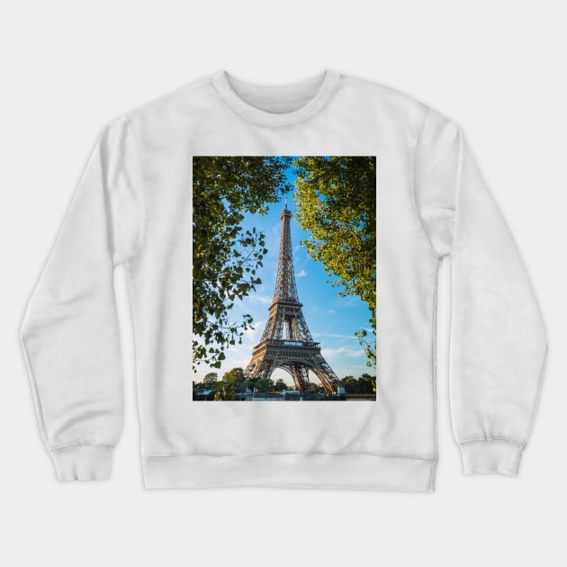 The Eiffel Tower Framed by Trees on the River Seine Crewneck Sweatshirt by LukeDavidPhoto